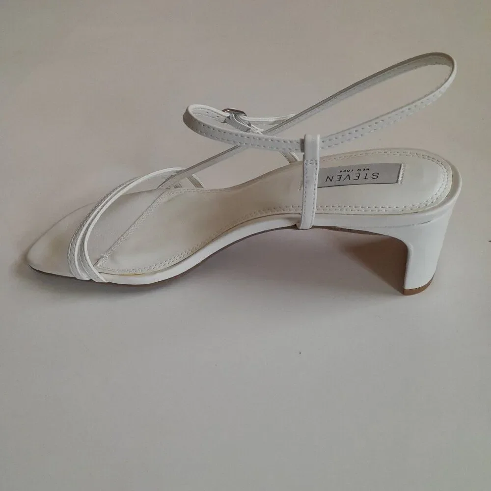Steven New York Women’s Oceana White Leather Strappy Heels size 9.5